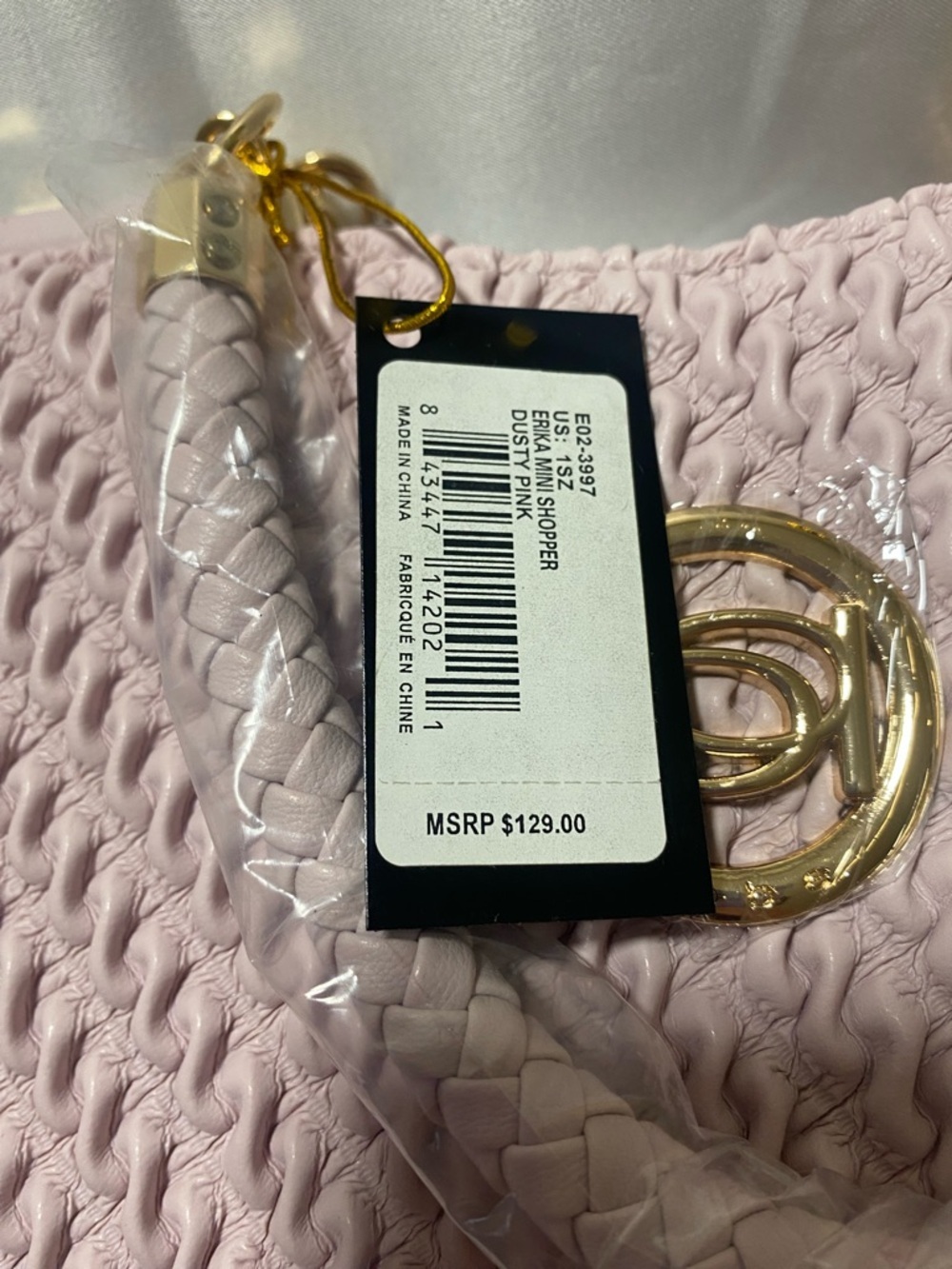 2B Bebe Pale Pink Woven Satchel with Gold Hardware - Picture 4 of 8